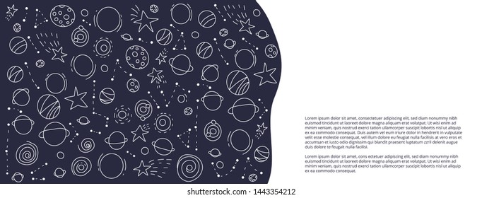 Banners template with space objects and symbols. Vector hand drawn doodles illustration.