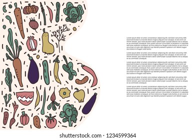 Banners template of vector vegetables. Collection of veg in doodle style isolated on white background.