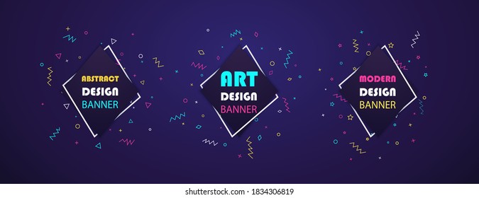 Banners templates with frame on a  geometric shapes background. Modern art graphics. Vector illustration. EPS 10