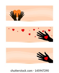banners templates with hands and hearts vector illustration
