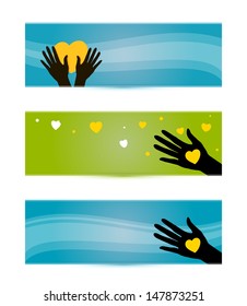 banners templates with hands and hearts vector illustration
