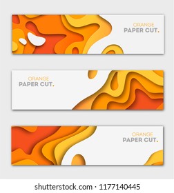 Banners templates with yellow paper cut shapes. Bright autumn modern abstract design. Vector Illustration. eps 10