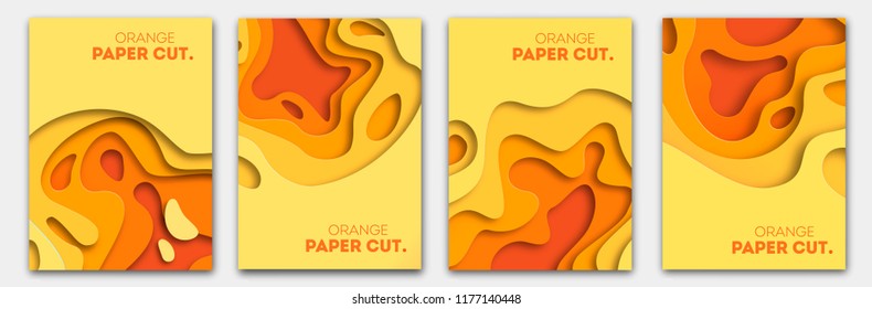 Banners templates with yellow paper cut shapes. Bright autumn modern abstract design. Vector Illustration. eps 10
