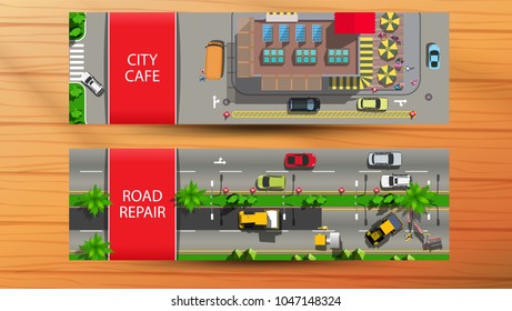 Banners with top view rest... with parking and cars