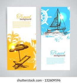 Banners of travel colorful tropical design. Splash blob backgrounds