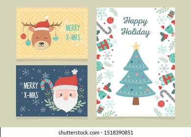 banners tree deer santa claus celebration happy christmas