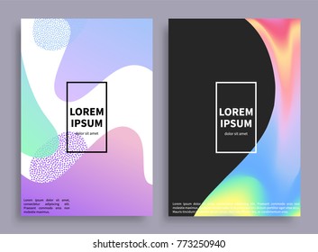Banners with unusual image of different colors mixing together in one unity, covers with frames and headlines, text sample, vector illustration