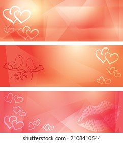 banners for valentine day - vector set of red backgrounds with hearts and abstractions