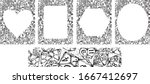 Banners with vector isolated doodle dices, love heart circle square shapes, monochrome dices cards, hand drawn vintage style frames