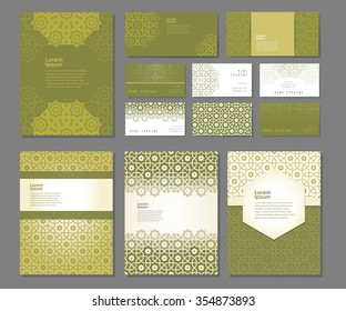 Banners and visit cards set  with arabic ornament, vector illustration