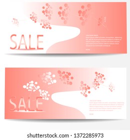 Banners with white and pink gradient background and floral ornament. Sale invitation.