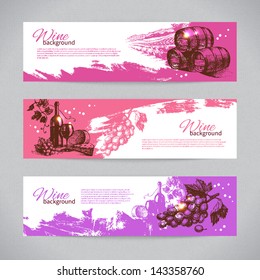 Banners of wine vintage background. Hand drawn illustrations