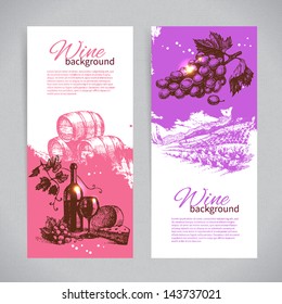 Banners of wine vintage background. Hand drawn illustrations.