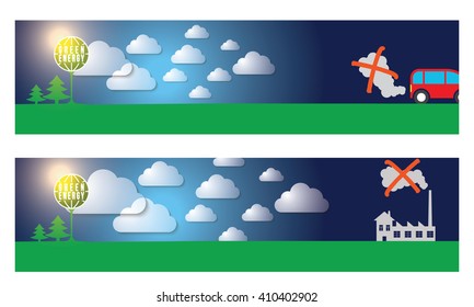 Banners for your text and factory icon, auto, green energy icon