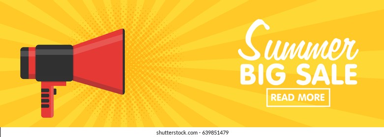 Banners for your website design. Announcement megaphone on vintage pop art background. Sales, discounts and other Components