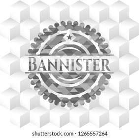 Bannister grey emblem. Retro with geometric cube white background