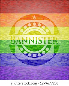 Bannister on mosaic background with the colors of the LGBT flag