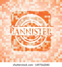 Bannister orange tile background illustration. Square geometric mosaic seamless pattern with emblem inside.