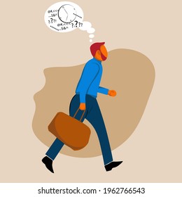 bannner illustration of flat design of a late person coming to the office