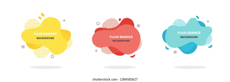 Bannners set. Modern Vector design. Flat geometric liquid shapes. Modern banner template for logo, flyer, presentation design. Yellow, red, blue colors