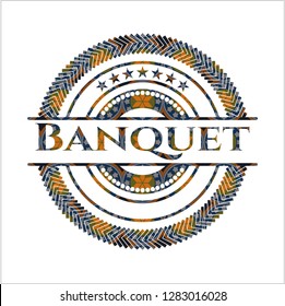 Banquet arabic emblem background. Arabesque decoration.