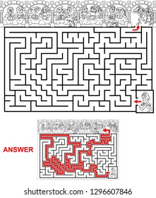 Banquet. Help the gentleman find a correct path to a banquet. Vector illustration of labyrinth, maze with entry and exit. Labyrinth for kids.