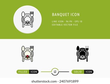 Banquet Icon Isolated on White Background. Buffet Food Decoration Thin Line Symbol Stock Vector Illustration For Mobile App And Web Design.