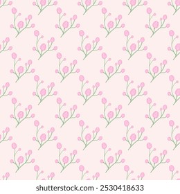 Banquet of Pink Flowers in Lovely Spring Season on Sweet Pastel. Cute Garden Seamless Pattern Vector. Hand-draw illustration of fresh nature decoration, morning, fabric, wallpaper, background, mental