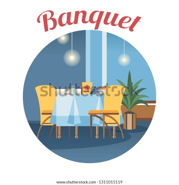 Banquet Room Hall Flat Vector Illustration Stock