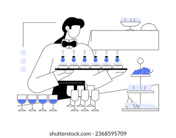 Banquet service abstract concept vector illustration. Professional hotel waitress serving dishes, hotel service, hospitality sector, recreation business, catering event abstract metaphor.