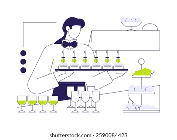 Banquet service abstract concept vector illustration. Professional hotel waitress serving dishes, hotel service, hospitality sector, recreation business, catering event abstract metaphor.