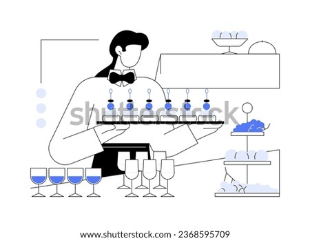 Banquet service abstract concept vector illustration. Professional hotel waitress serving dishes, hotel service, hospitality sector, recreation business, catering event abstract metaphor.