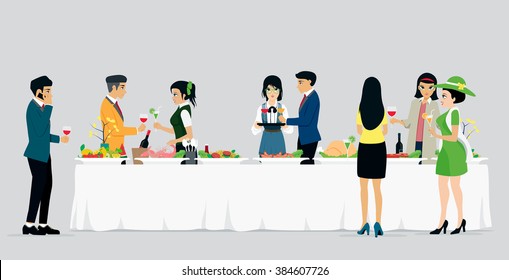 Banquets with men and women with gray background.
