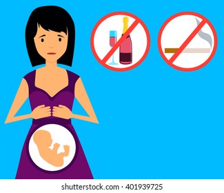 Bans for pregnant women. Can not drink alcohol and smoking. Vector illustration