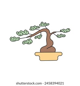 Bansai-Baum im Doodle-Stil. Vektorillustration. Isoliert auf weißem Hintergrund