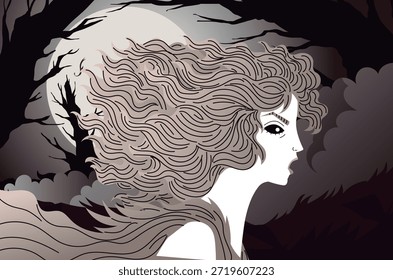 Banshee mujer fantasma gritando en el bosque