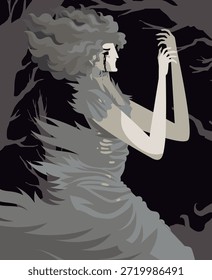 Banshee mujer fantasma gritando en el bosque