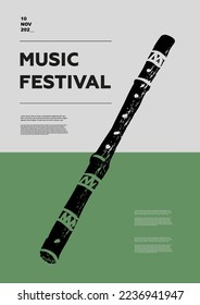 Bansuri. Music festival poster. Wind musical instruments. Competition. A set of vector illustrations. Minimalistic design. Banner, flyer, cover, print.