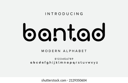 Bantad rounded modern alphabet. Digital technology, music, abstract typography. Vector illustration