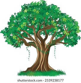 árbol banyan lindo banyan 2d árbol ilustración de dibujos animados