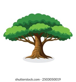 
Banyan tree flat vector illustration on white background