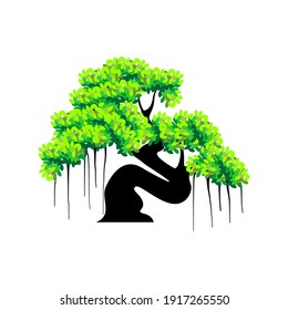 Banyan tree logo design template. tree silhouette vector isolated on white background.