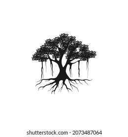Banyan tree logo design template. tree silhouette vector isolated on white background.