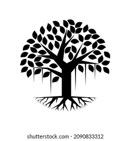 Banyan tree logo design template. tree silhouette vector isolated on white background. svg