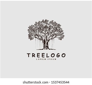Banyan tree logo template, the great tree icon vector isolated