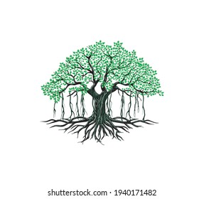 Banyan Tree Logo Vector, Useful For Wall Art Design