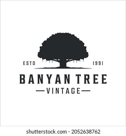 banyan tree logo vintage vector illustration template icon design