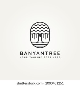 banyan tree minimalist line art icon logo badge template vector illustration design. simple minimalist environment, nature, ecology emblem logo concept inspiration