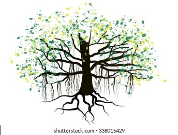 Banyan Tree On White Background,vector Illustration