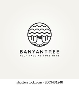 banyan tree plant minimalist line art icon logo badge template vector illustration design. simple minimalist environment, nature, ecology emblem logo concept inspiration